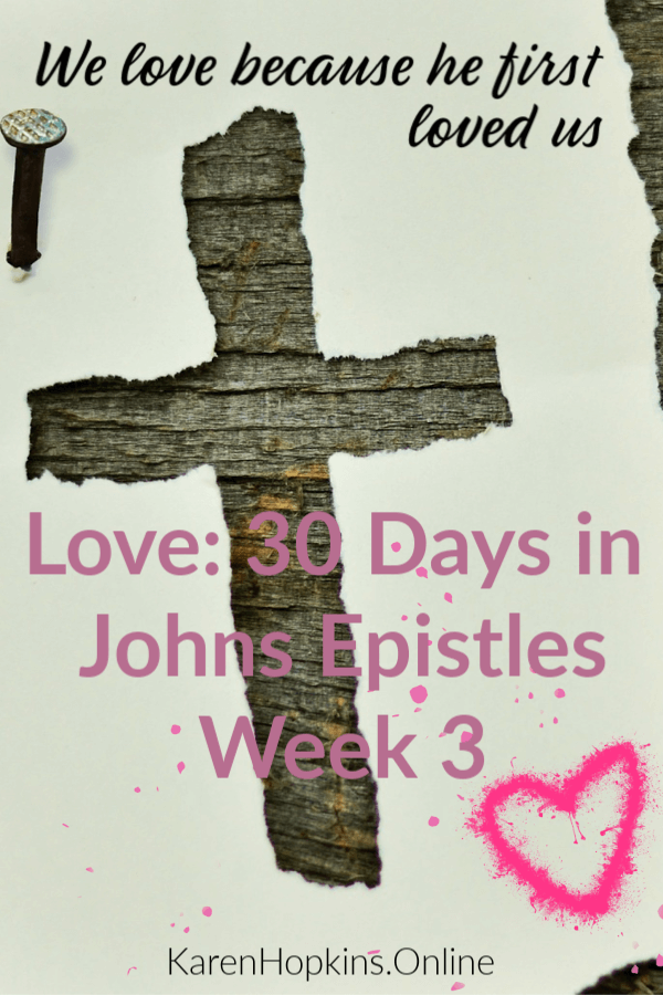 1 John 4:19 We love because he first loved us. Love: 30 Days in Johns Epistles Scripture Plan Week 3. Bible Study for Women